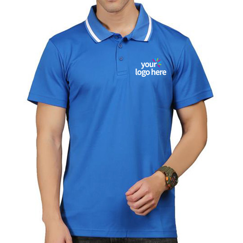 Adidas Personalized Dri Fit Blue T-Shirts with Collar Strip