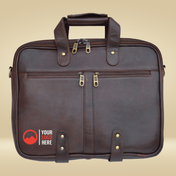 Classic Elegant Brown Leather Laptop Bag