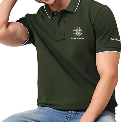 Being Human Olive Green Cotton Polo T Shirt with Company Logo